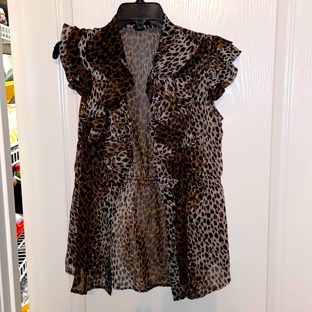Sheer Ruffled Leopard print shirt